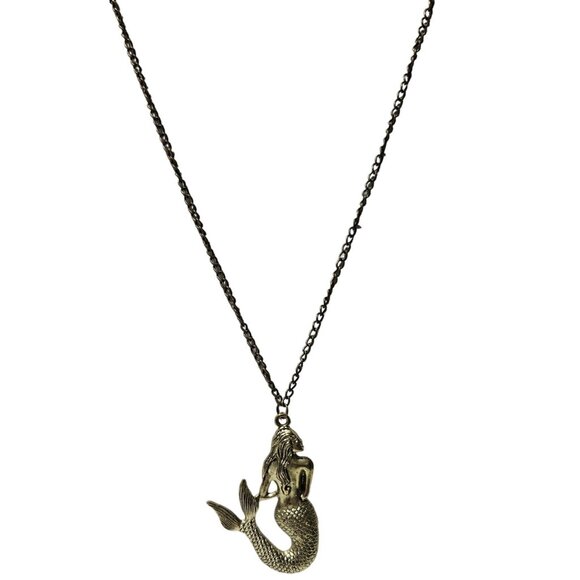 Vintage Gold Tone Mermaid Pendant Necklace Boho Fantasy Beach Core Jewelry - Picture 1 of 5